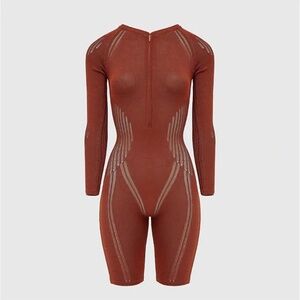 MANIERE DE VOIR | Classic Knitted Contour Elegant Playsuit in Rust | Size M